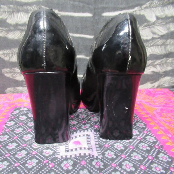 Goth Black Patent Leather Chunky Platform Heel Mary Jane Shoes *Flawed* - Picture 5 of 12